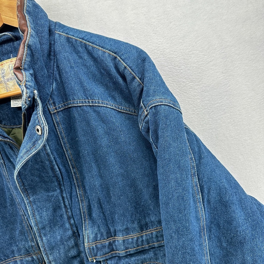 Vintage Faded Glory Denim Chore‎ Coat Men's Large Thermal Lined Leather Collar - Picture 5 of 16